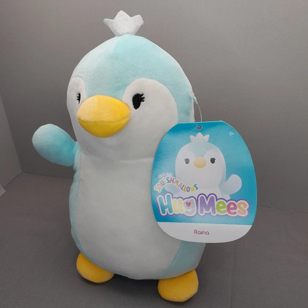 Squishmallows Hug Mees Raina the Penguin 10 Inch Blue Plush Silver Crown NWT
